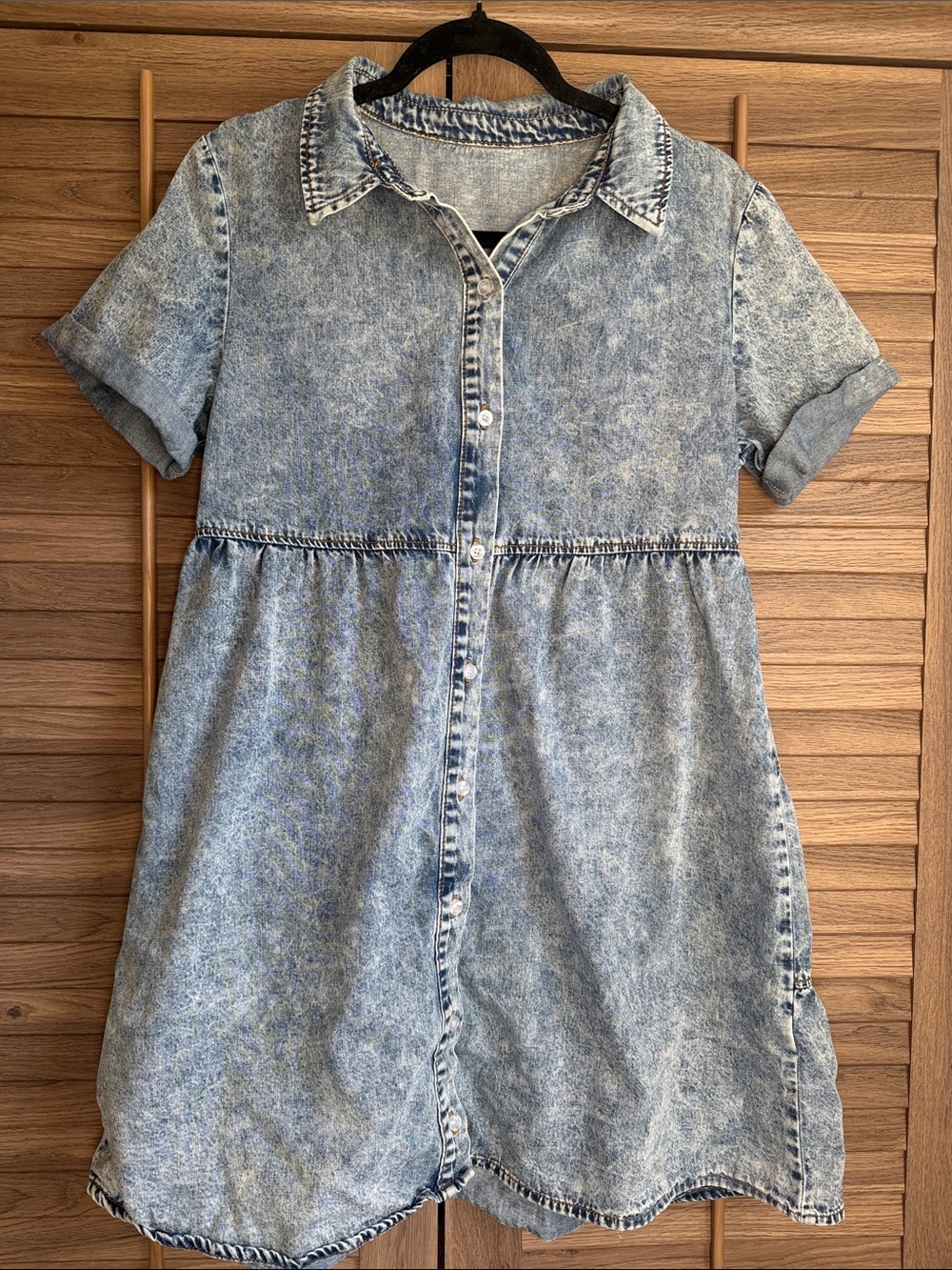 Casual Washed Light Blue Denim Babydoll Dress